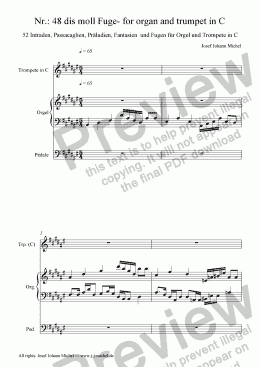 page one of Nr.: 48 dis moll Fuge- for organ and trumpet in C