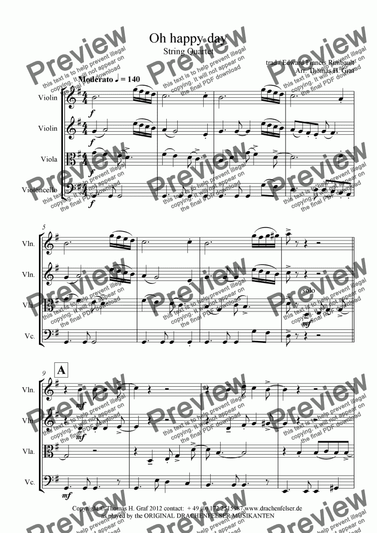 page one of Oh happy day - String Quartet