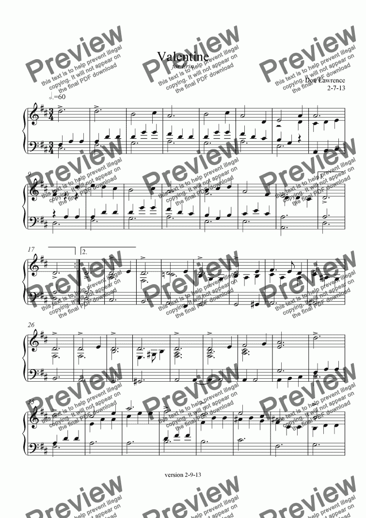 page one of Valentine (piano)