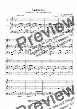 page one of Canon in D from the CD, A Day to Remember, Vol I