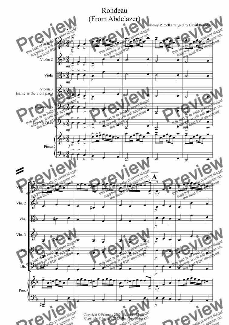 page one of Rondeau (From Abdelazer) for String Orchestra