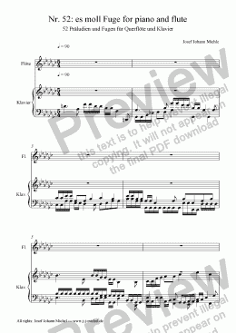page one of Nr. 52: es moll Fuge for piano and flute