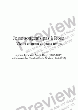 page one of Je ne songeais pas à Rose (Widor / Victor Hugo)