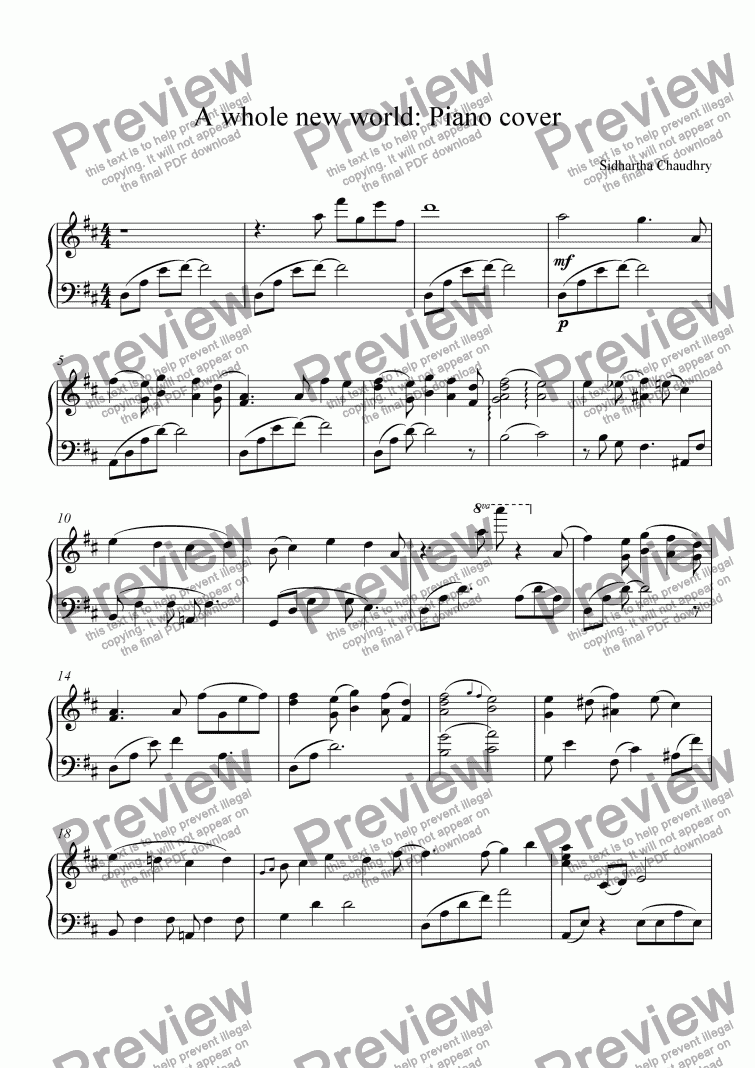 A Whole New World Piano Cover Download Sheet Music Pdf File