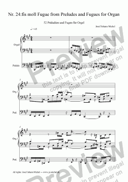 page one of Nr. 24:fis moll Fugue from Preludes and Fugues for Organ