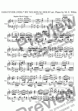 page one of JASS FEVER (1920) * BY NELSON M. HOLST arr. Piano by M. E. White