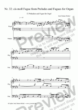 page one of Nr. 32: cis moll Fugue from Preludes and Fugues for Organ