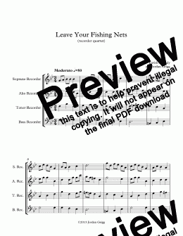page one of Leave Your Fishing Nets (recorder quartet)