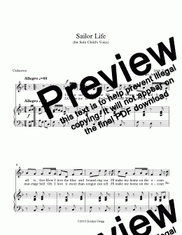 page one of Sailor Life (for Solo Child’s Voice)