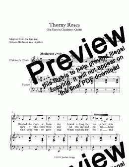 page one of Thorny Roses (for Unison Children’s Choir)