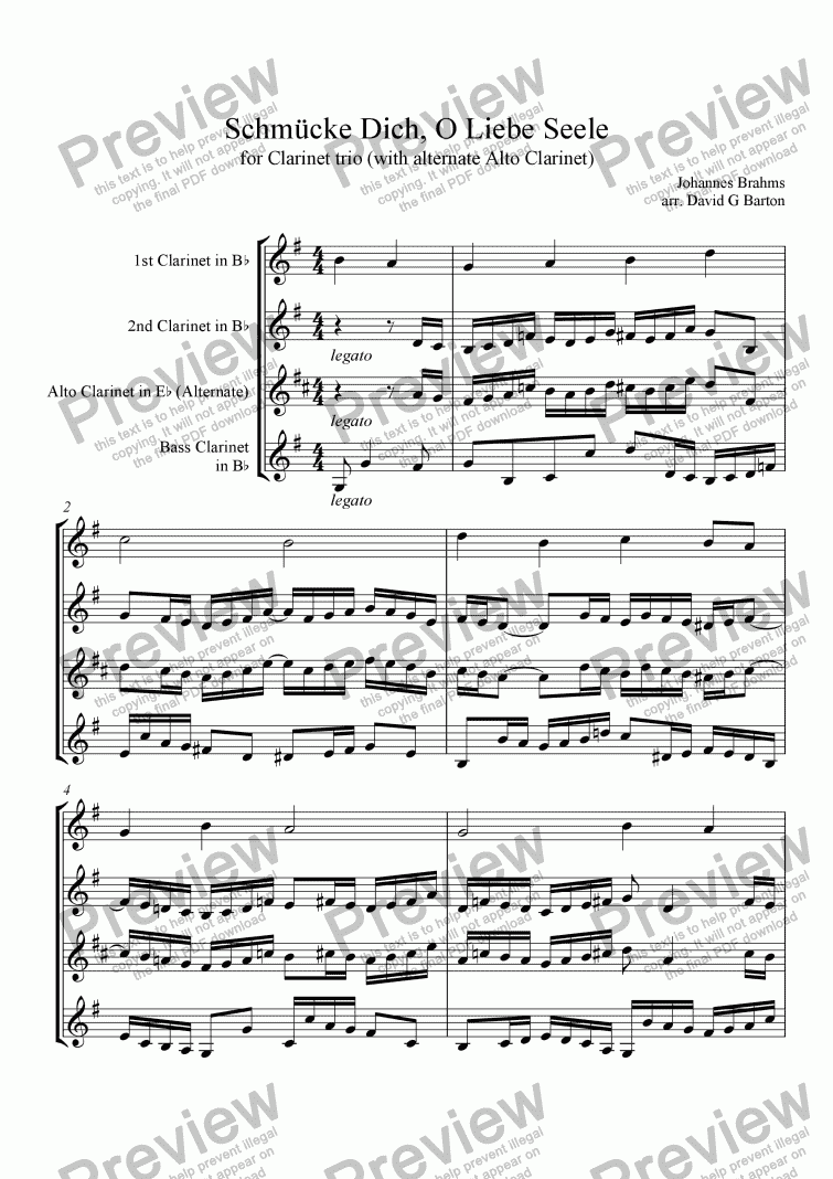 page one of Schmücke Dich, O Liebe Seele (for Clarinet trio)