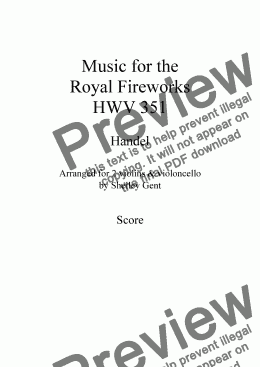 page one of Music for the Royal Fireworks, HWV 351 (2 violins & cello)