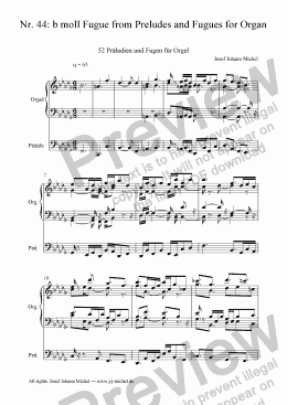 page one of Nr. 44: b moll Fugue from Preludes and Fugues for Organ