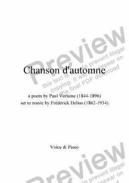 page one of Chanson d’automne (Delius / Verlaine)