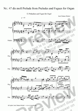 page one of Nr.: 47 dis moll Prelude from Preludes and Fugues for Organ