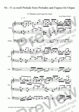 page one of Nr.: 51 es moll Prelude from Preludes and Fugues for Organ