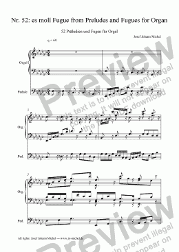 page one of Nr. 52: es moll Fugue from Preludes and Fugues for Organ