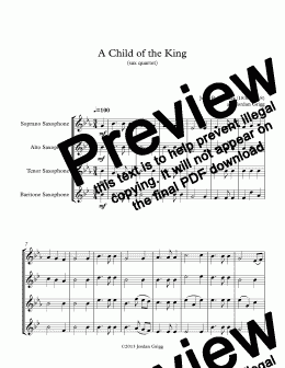 page one of A Child of the King (sax quartet)