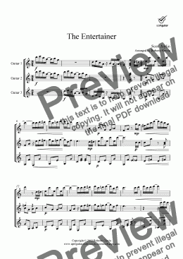 page one of The Entertainer for guitar trio