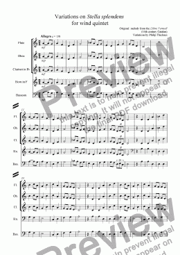 page one of Variations on Stella splendens  for wind quintet