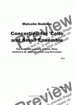 page one of Concertino for ’Cello and Small Ensemble