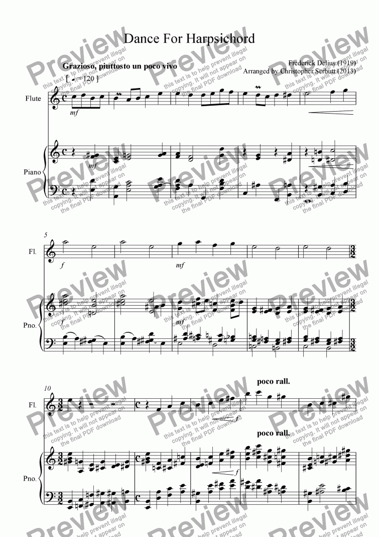 page one of Dance For Harpsichord (for Flute and Piano)