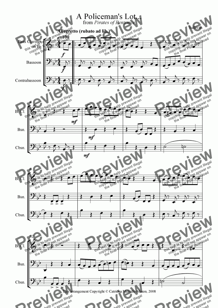 page one of A Policeman’s Lot...(bass clarinet, bassoon & contrabassoon)