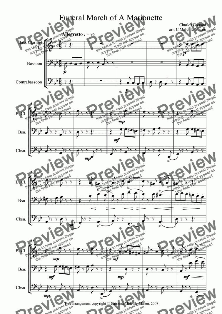 page one of Funeral March of A Marionette (bass clarinet, bassoon & contrabassoon trio)