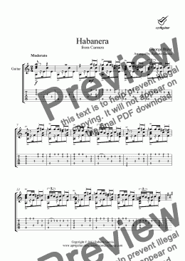 page one of Habanera (from Carmen) for solo guitar