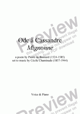 page one of Ode à Cassandre (C. Chaminade / Ronsard) bilingual