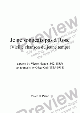 page one of Je ne songeais pas à Rose (C. Cui / Victor Hugo)