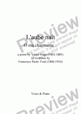 page one of L’aube naît (P. Tosti / Victor Hugo)