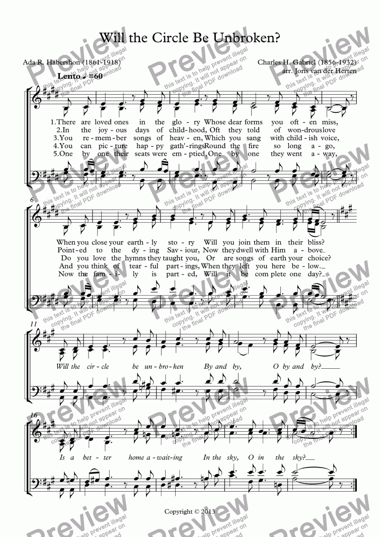page one of Will the Circle Be Unbroken? (choir SATB)