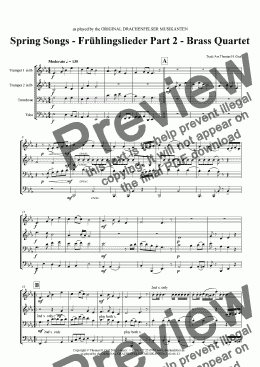 page one of Spring Songs - Frühlingslieder Part 2 - Brass Quartet