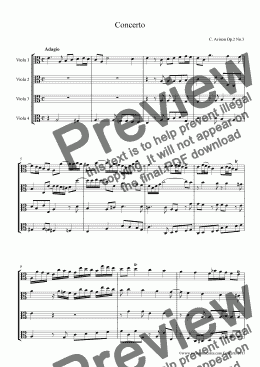 page one of Avison Concerto Op.2 No.3 for Viola Quartet