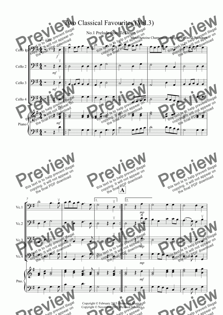 page one of 2 Classical Favourites for Cello Quartet (volume three)