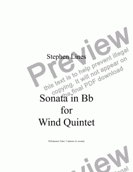 page one of Wind Quintet: Sonata in Bb