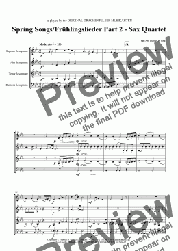 page one of Spring Songs - Frühlingslieder Part 2 - Sax Quartet