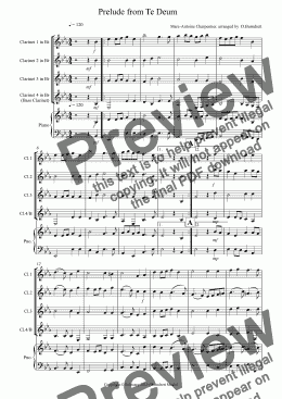 page one of Prelude from Te Deum for Clarinet Quartet