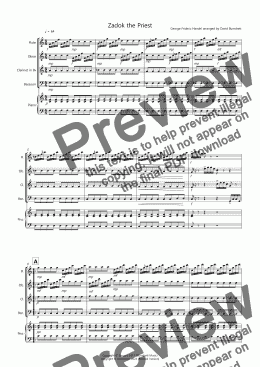 page one of Zadok The Priest for Wind Quartet