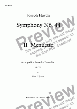 page one of Haydn Sym No. 44 II Menuetto - Recorder