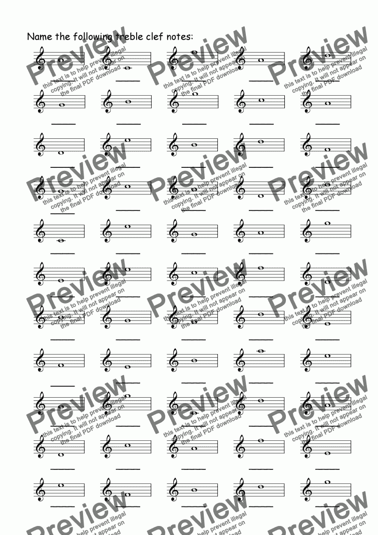 page one of Treble Note Naming 1