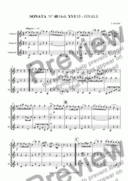 page one of SONATA  N° 48 Hob. XVI/35 for violins trio by J. HAYDN