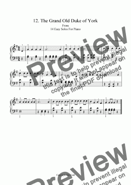 page one of The Grand Old Duke of York. Easy Piano Solo