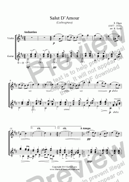 page one of Salut D’Amour (Violin and Guitar)