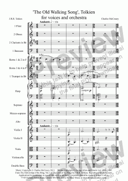 page one of ’The Old Walking Song’, Tolkien, for voice and orchestra