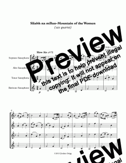 page one of Sliabh na mBan-Mountain of the Women (sax quartet)