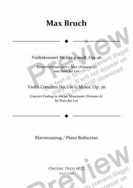 page one of Bruch: Violin Concerto No. 1 in G Minor, Op. 26: I. concert ending by Yoon Jae Lee (Version A for Piano)