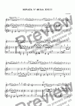 page one of SONATA  N° 48 Hob. XVI/35 for Violin and Piano by J. HAYDN