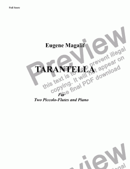 page one of TARANTELLA for Two Piccolos & Piano